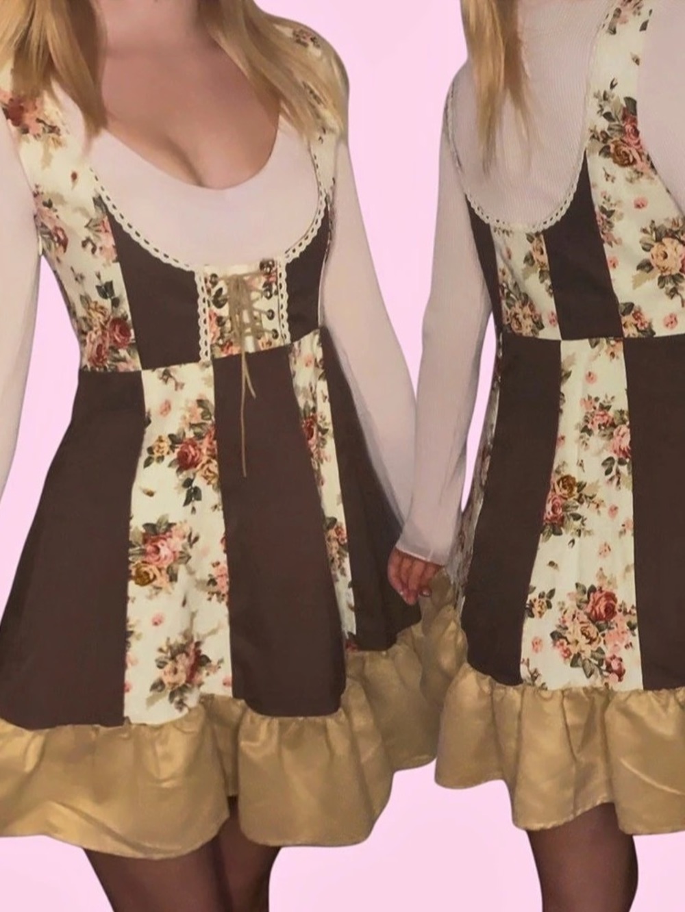 Floral Mini Dress in Brown & Pink Like New